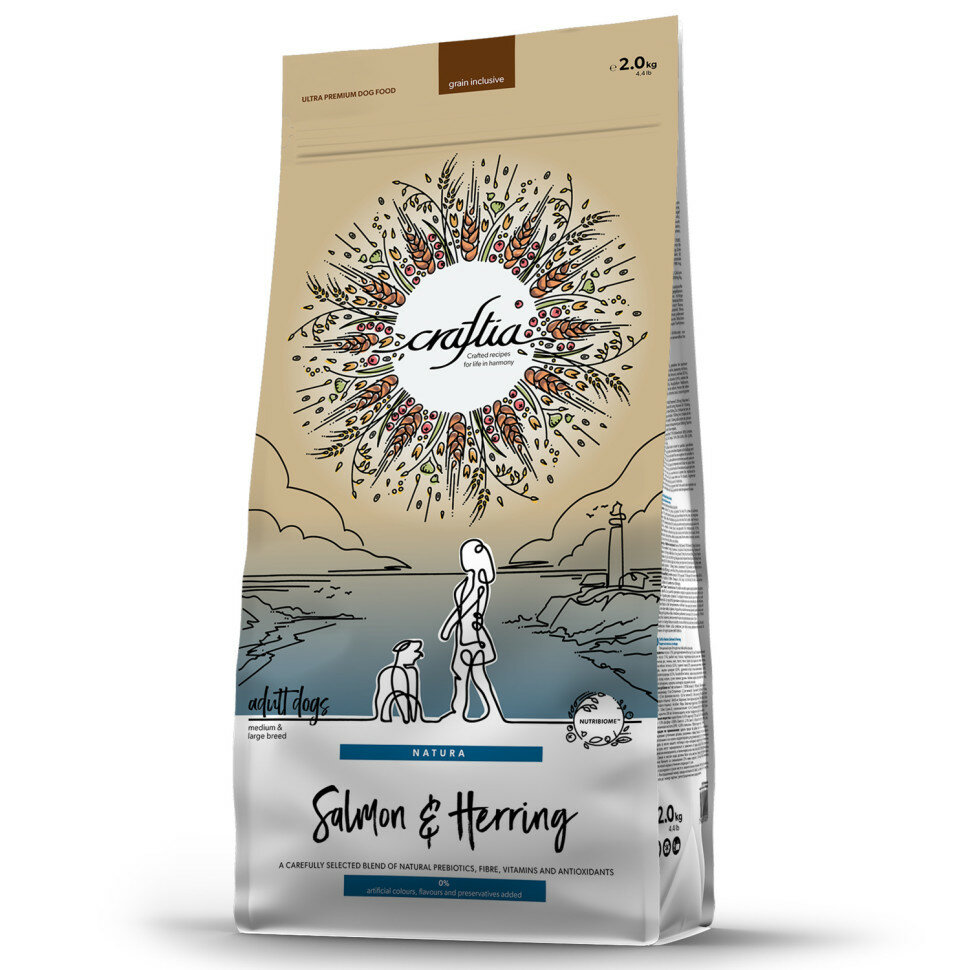 фото Craftia Natura сухой корм для взрослых собак средних и крупных пород с лососем и сельдью - 2 кг