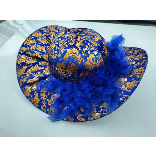 фото Шляпа с перьями и узором, синяя (карнавальный аксессуар) нет бренда
