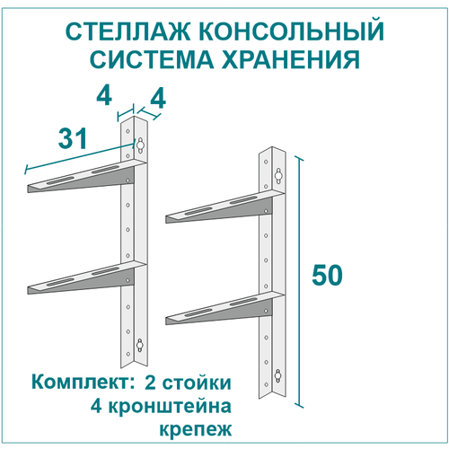 Система хранения - крепление к стене на рейлинги. Комплект кронштейны+стойки