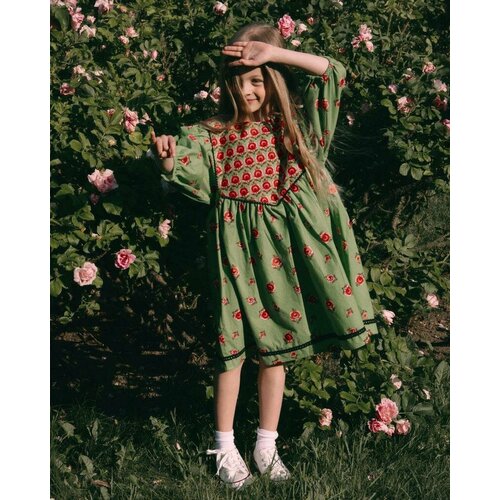 Платье POLUSHA, размер 128/134, мультиколор, зеленый