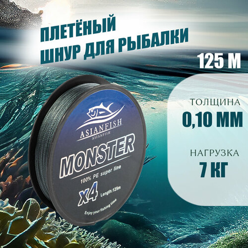 фото Плетеный шнур monster gray 0,10 мм, 125 метров asianfish