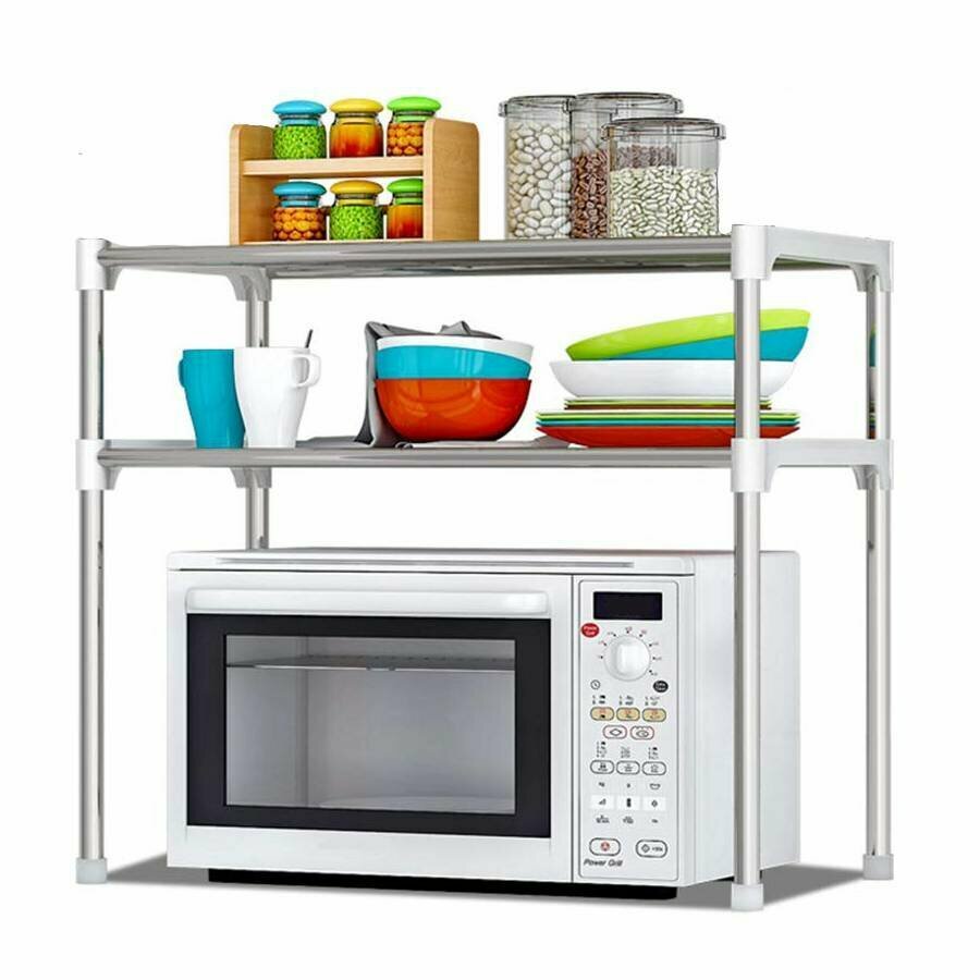 Полка кухонная для микроволновой печи LettBrin, 57 см х 30 см х 48 см Rack, серебристый — фото 1