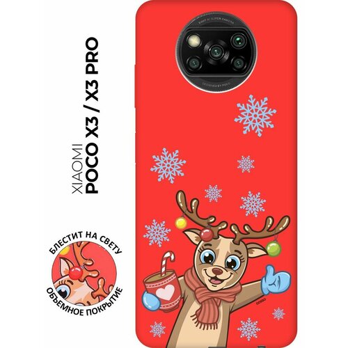 Силиконовая чехол-накладка Silky Touch для Xiaomi Poco X3 с принтом Christmas Deer красная силиконовая чехол накладка silky touch для xiaomi redmi note 9t с принтом christmas deer красная