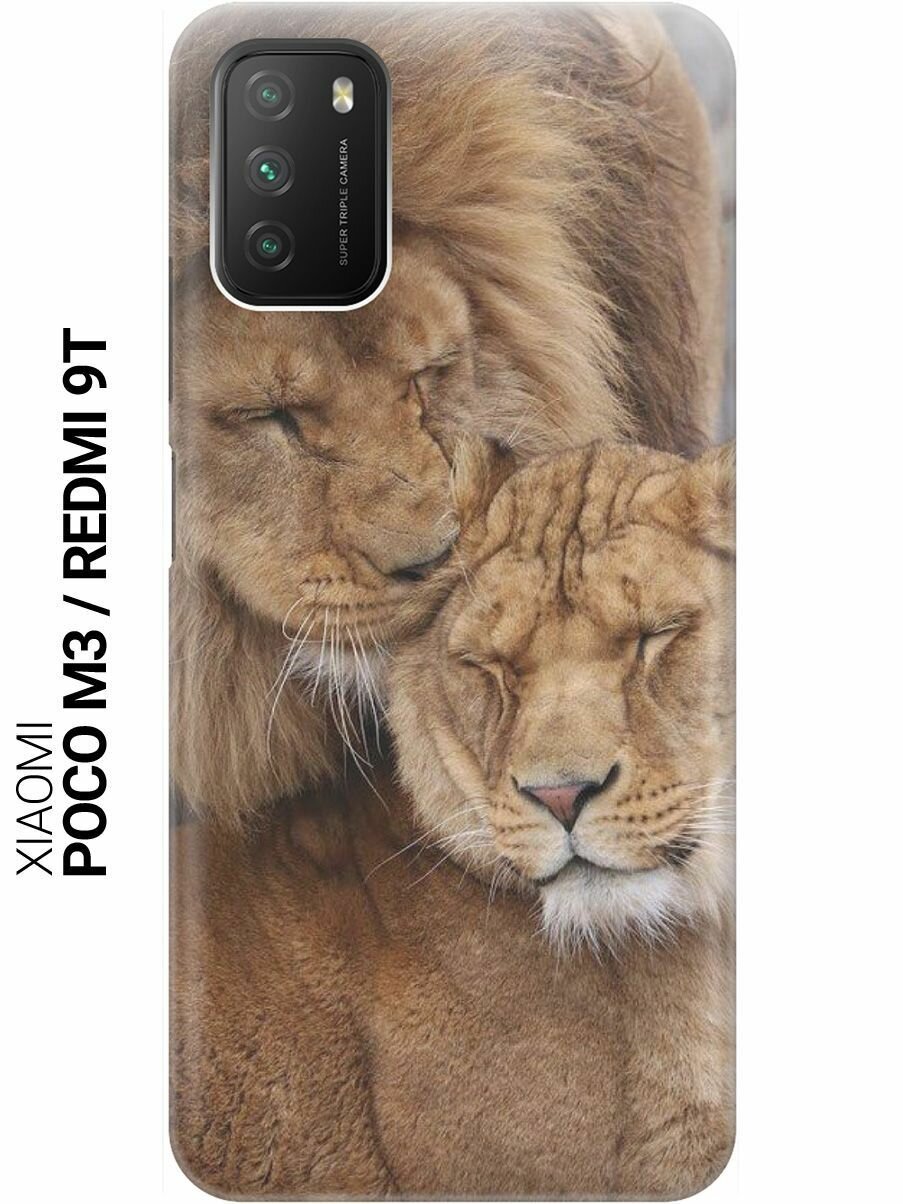 Ультратонкий силиконовый чехол-накладка для Xiaomi Poco M3 / Redmi 9T с принтом "Милые львы"