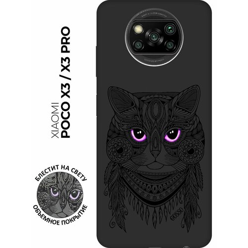 Ультратонкая защитная накладка Soft Touch для Xiaomi Poco X3 с принтом Grand Cat черная ультратонкая защитная накладка soft touch для huawei y6p с принтом grand cat черная