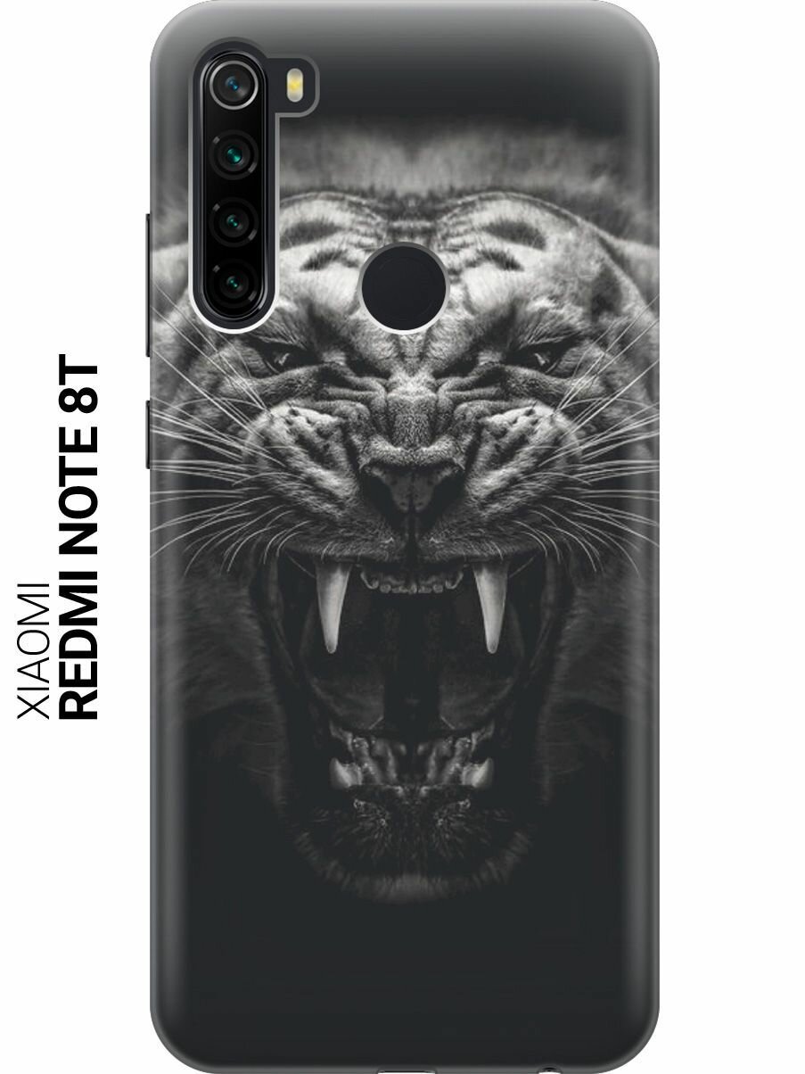 Силиконовый чехол на Xiaomi Redmi Note 8T, Сяоми Редми Ноут 8Т с принтом "Оскал тигра"