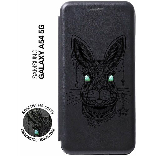 Чехол-книжка на Samsung Galaxy A54 5G, Самсунг А54 с 3D принтом Grand Rabbit черный чехол книжка на samsung galaxy a54 5g самсунг а54 с 3d принтом grand bull черный
