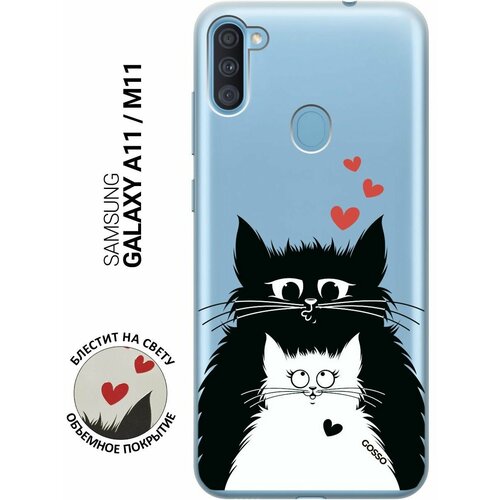 Ультратонкий силиконовый чехол-накладка ClearView 3D для Samsung Galaxy A11, M11 с принтом Cats in Love ультратонкий силиконовый чехол накладка clearview 3d для samsung galaxy s20 fe с принтом cats in love