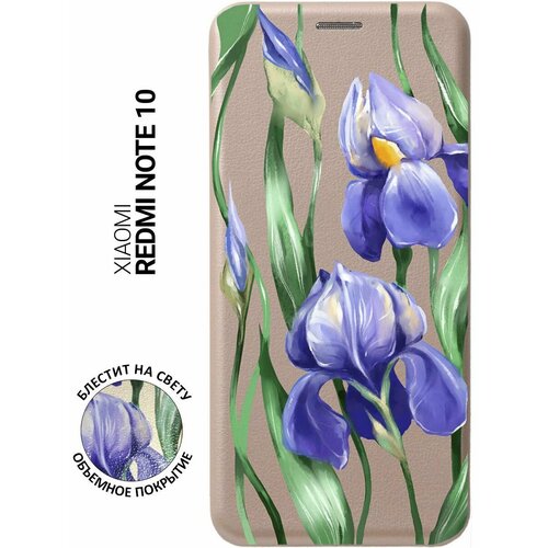 Чехол-книжка на Xiaomi Redmi Note 10, Note 10S, Сяоми Редми Ноут 10, Ноут 10С с 3D принтом Amazing Irises золотистый силиконовый чехол на xiaomi redmi note 10 note 10s сяоми редми ноут 10 ноут 10с с 3d принтом amazing asters прозрачный