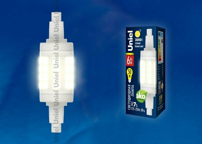 Cветодиодная лампа J R7s Белый теплый 6W UL-00001554 LED-J78-6W/WW/R7s/CL PLZ06WH