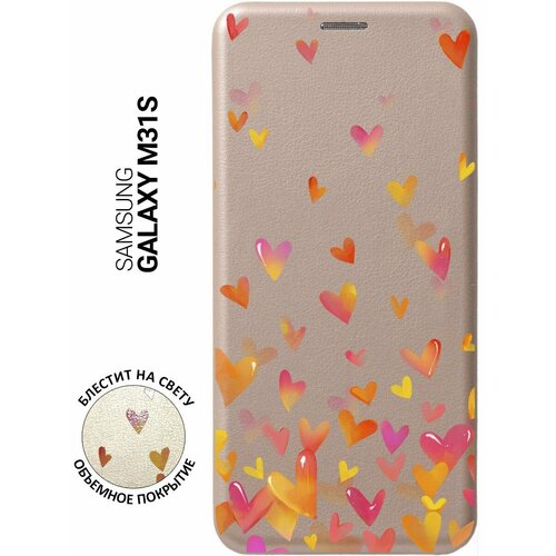 Чехол-книжка на Samsung Galaxy M31S, Самсунг М31с с 3D принтом Flying Hearts золотистый чехол книжка на samsung galaxy m31s самсунг м31с с 3d принтом sarcasm element золотистый