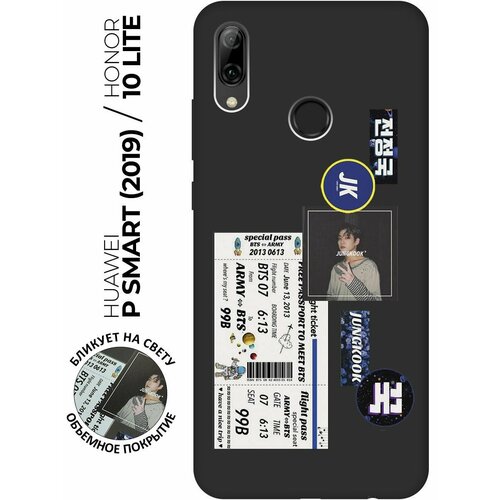 Матовый чехол BTS Stickers для Honor 10 Lite / Huawei P Smart (2019) / Хуавей П Смарт (2019) / Хонор 10 Лайт с 3D эффектом черный матовый чехол bts stickers для honor 10 хонор 10 с 3d эффектом черный