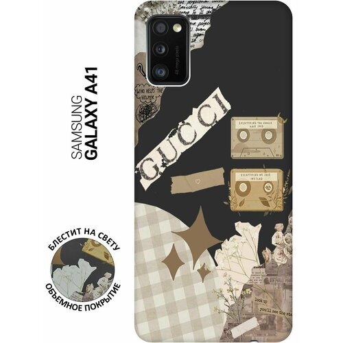 матовый soft touch силиконовый чехол на samsung galaxy a41 самсунг а41 с 3d принтом gucci stickers черный Матовый Soft Touch силиконовый чехол на Samsung Galaxy A41, Самсунг А41 с 3D принтом GUCCI Stickers черный