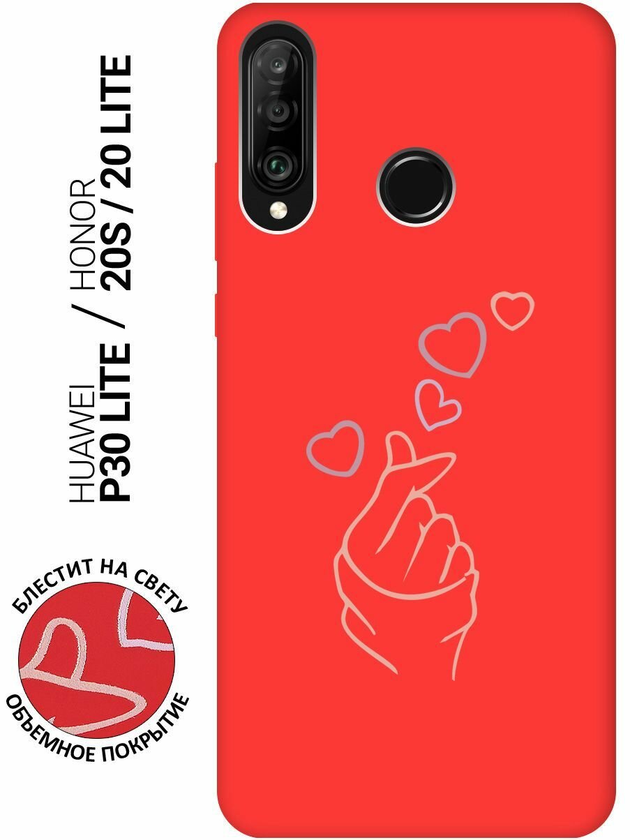 Силиконовый чехол на Honor 20 Lite, 20s, Huawei P30 Lite, Хуавей П30 Лайт, Хонор 20 Лайт, 20s Silky Touch Premium с принтом "K-Heart" красный