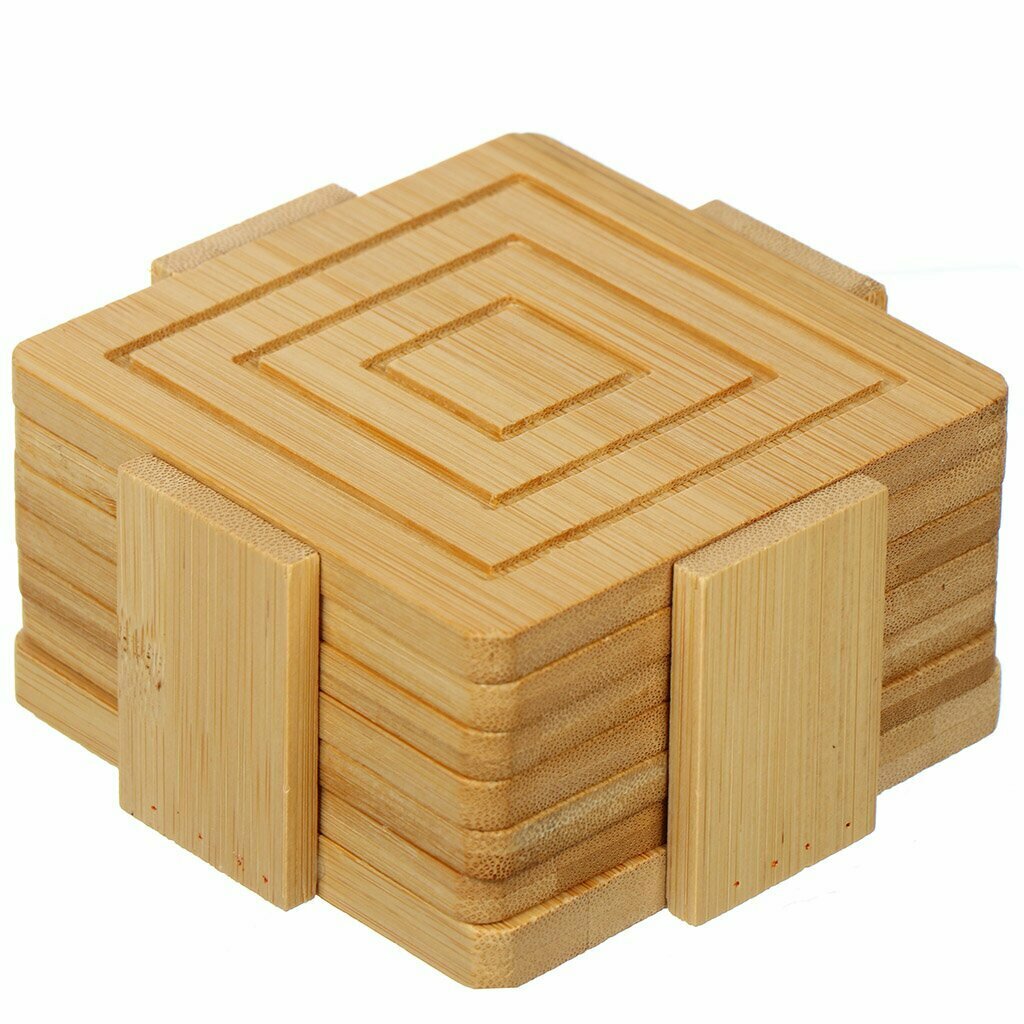 фото Подставка под горячее, дерево, текстиль, 6 шт, 11.5х11.5 см, держатель, G11-LZ1001