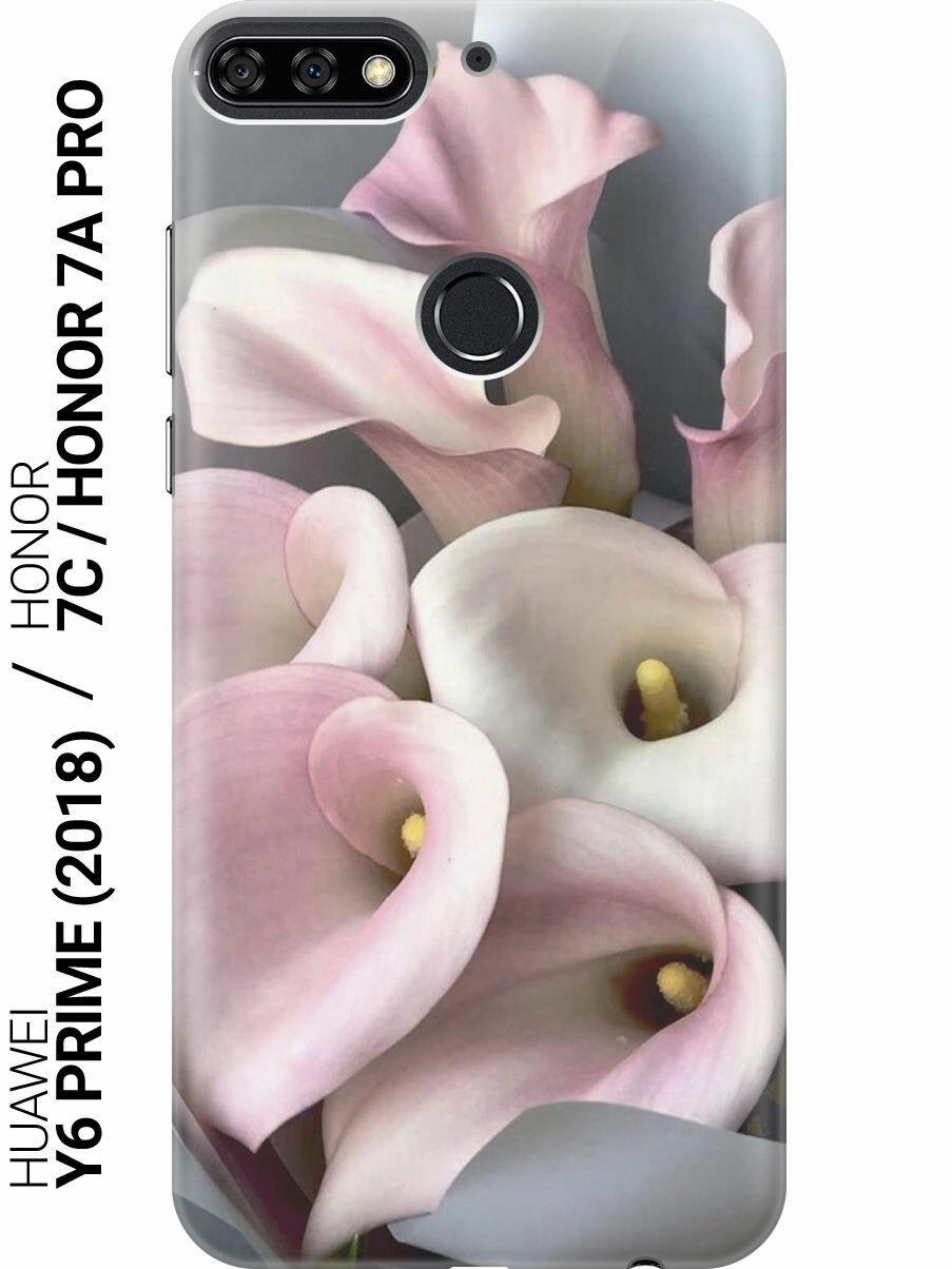 Силиконовый чехол на Huawei Y6 Prime (2018) / Honor 7C / Honor 7A Pro / Хуавей У6 Прайм 2018 / Хонор 7А Про / Хонор 7С с принтом "Розовые каллы"