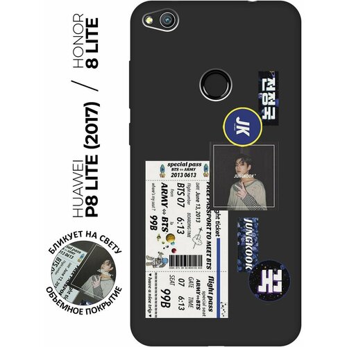 Матовый чехол BTS Stickers для Honor 8 Lite / Huawei P8 Lite (2017) / Хонор 8 Лайт / Хуавей Р8 Лайт 2017 с 3D эффектом черный матовый чехол volleyball для honor 8 lite хонор 8 лайт с эффектом блика черный