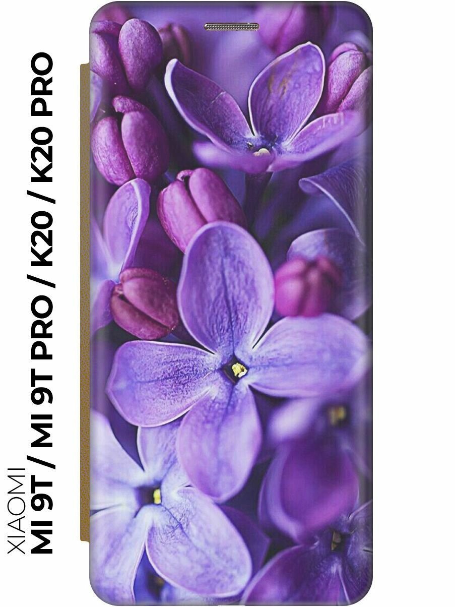 Чехол-книжка Фиолетовая сирень на Xiaomi Mi 9T / Mi 9T Pro / K20 / K20 Pro / Сяоми Ми 9Т / Ми 9Т Про золотой