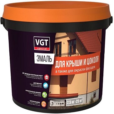 Эмаль для Крыши и Цоколя VGT 2.5кг Зелёная Полуглянцевая Акриловая / ВГТ.