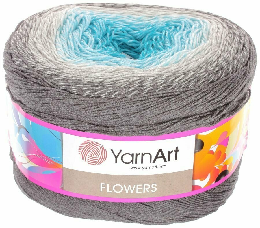 Пряжа YarnArt Flowers (Фловерс) - 1 шт цвет: 251 темно серый-серый-св. голубой-бирюза 55% хлопок, 45% полиакрил 250г 1000м
