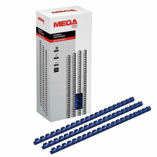 Пружины для переплета пластиковые ProMEGA Office, 12мм, А4, синие, 100шт, 10 уп. синий