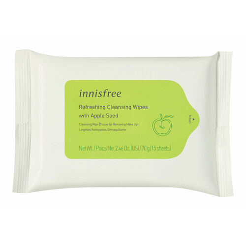 INNISFREE Салфетки для лица с экстрактом семян яблок освежающие очищающие, 70 г