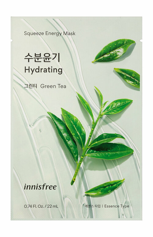 INNISFREE Squeeze Energy Маска для лица с зеленым чаем, 22 мл