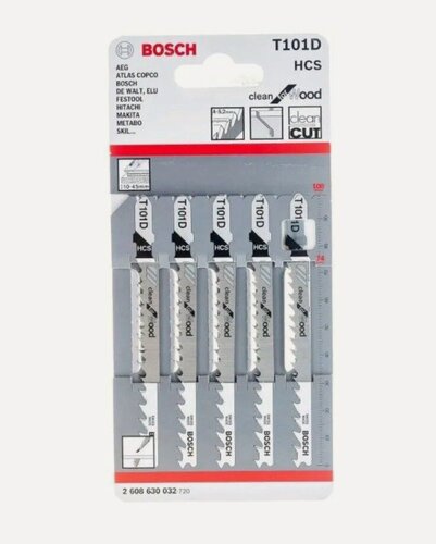 Изображение товара Пилки для лобзика Bosch T 101 D /Бош Clean for Wood/ 2608630032 чистые прямые пропилы в древесине и фанере, 5 шт