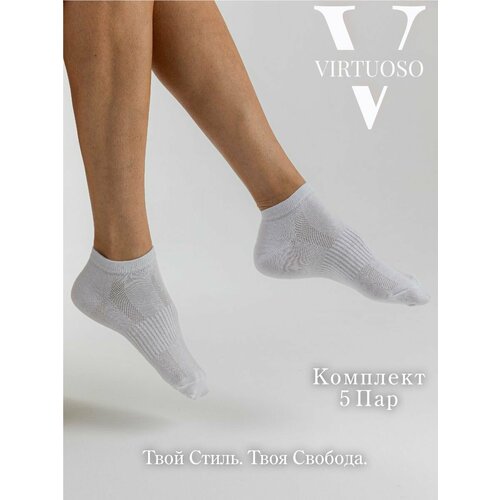 фото Женские носки virtuoso укороченные, бесшовные, в сетку, износостойкие, 5 пар, размер 23, белый