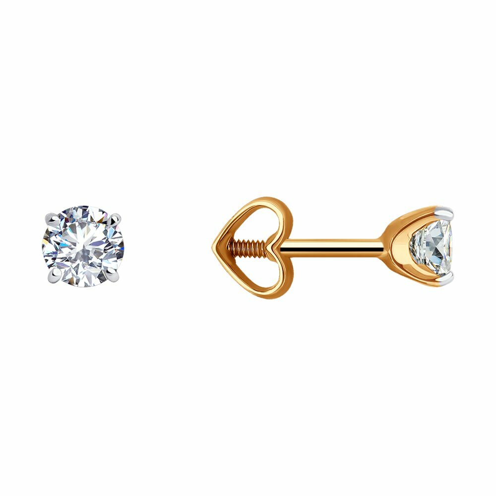 Серьги пусеты Diamant, красное золото, 585 проба, фианит