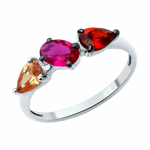 фото Кольцо sokolov, серебро, 925 проба, родирование, корунд синтетический, фианит, размер 17.5