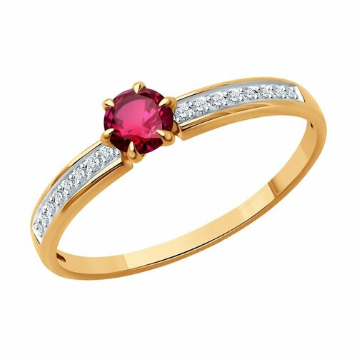 фото Кольцо diamant красное золото, 585 проба, бриллиант, рубин, размер 17.5