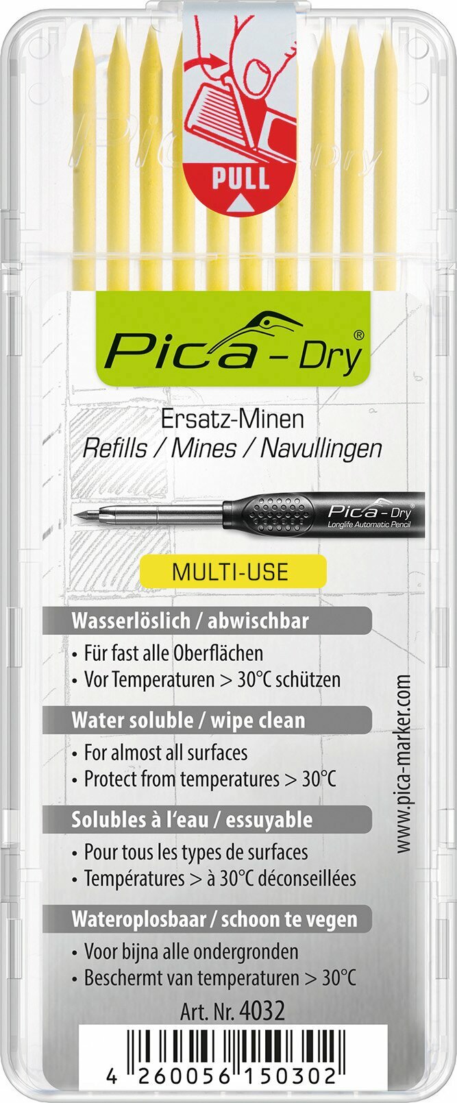 Комплект жёлтых грифелей для карандаша Pica-Dry 3030 PICA-MARKER 4032