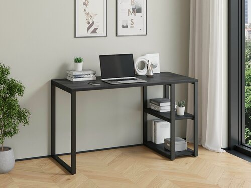 Изображение товара Стол учебный Айсберг Лофт 01 Черный с полками северное дерево темное