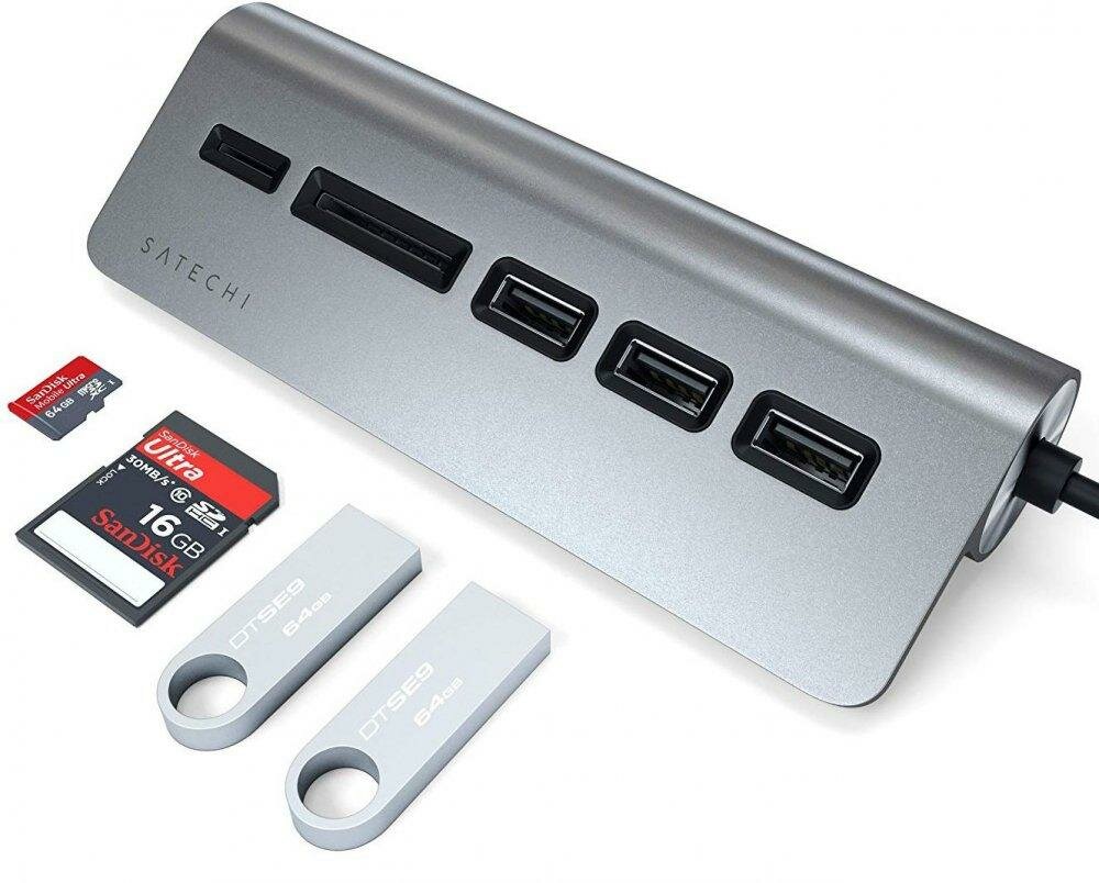 USB-концентратор Satechi Type-C Aluminum USB 30 Hub & Micro/SD Card Reader разъемов: 3