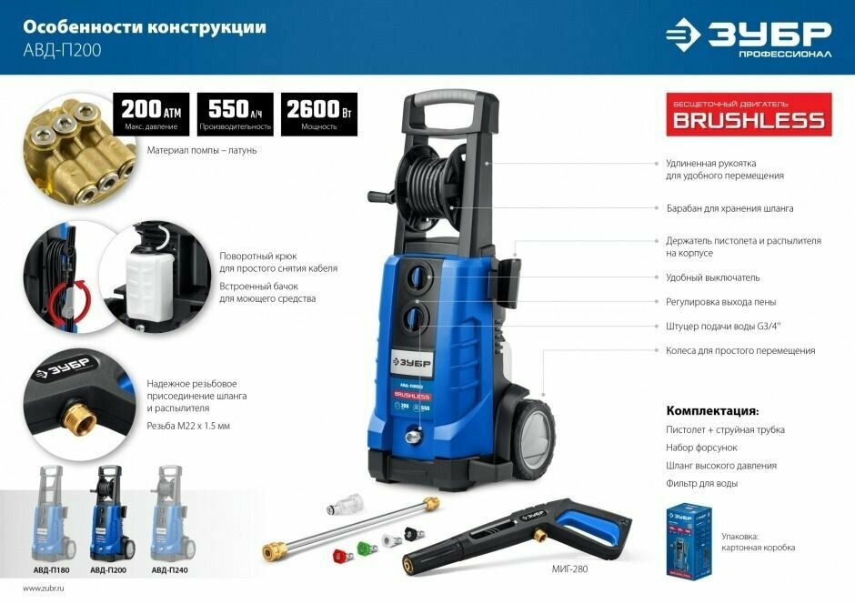 Мойка высокого давления Зубр АВД-П200 серия «профессионал» — фото 18