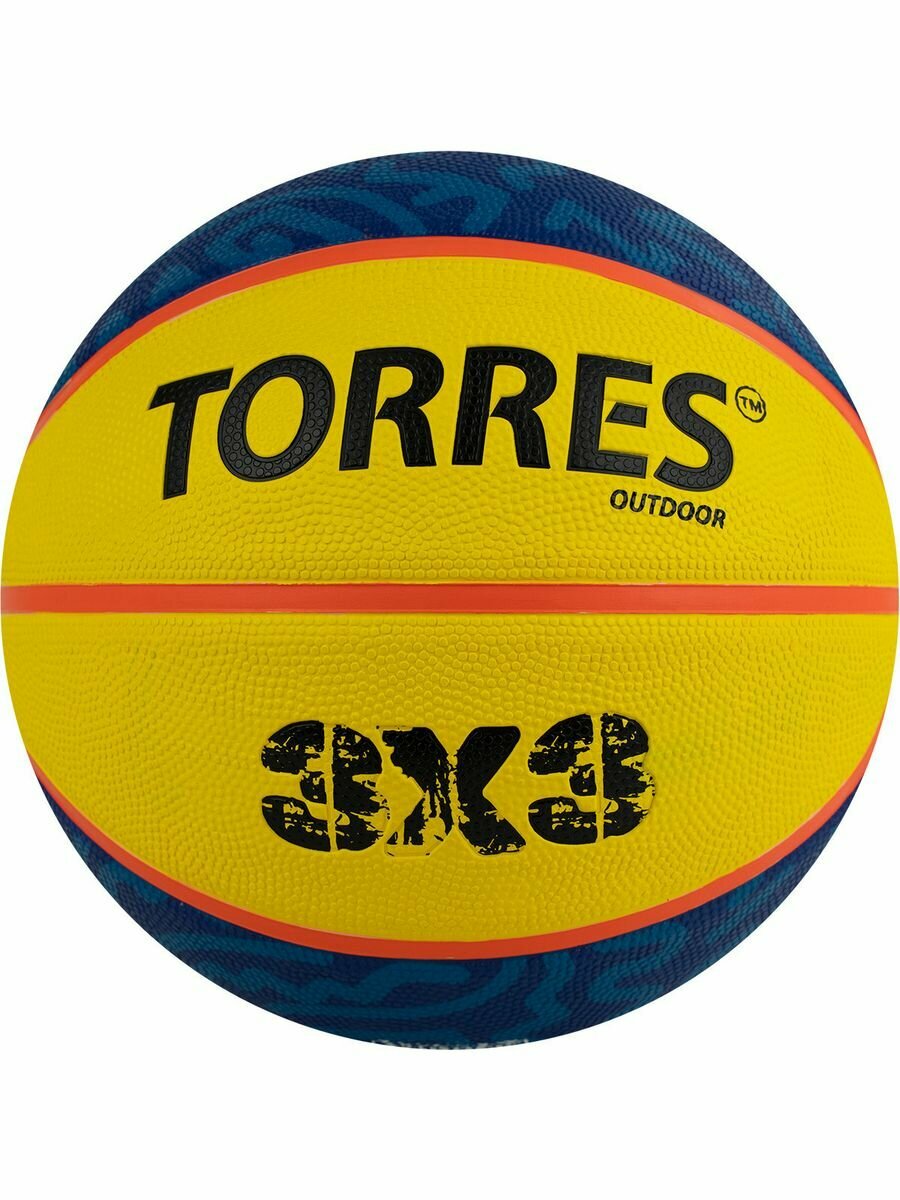 Мяч баск. TORRES 3х3 Outdoor, B022336, р. 6, 8 панелей, резина, бут. кам, нейл. корд, жёлто-синий