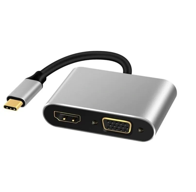 Хаб/концентратор hub Type-c - HDMI (4K) + VGA + USB-C (PD) + USB 30