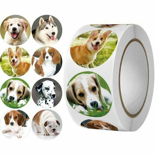 Наклейка бумага Собаки d25 см 500 шт в рулоне 3х65х65 см 545₽