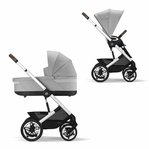 Cybex Talos S Lux Коляска 2 в 1 (2023), рама Silver, текстиль Lava Grey c накидкой и дождевиком