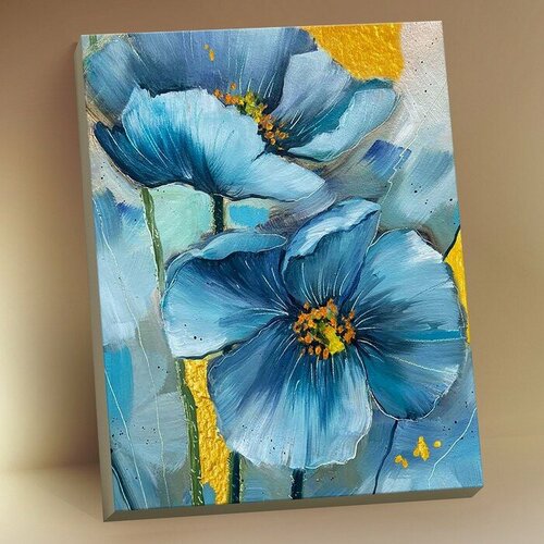 Картина по номерам с поталью 40х50 Голубые цветы (18 цветов) HR0602