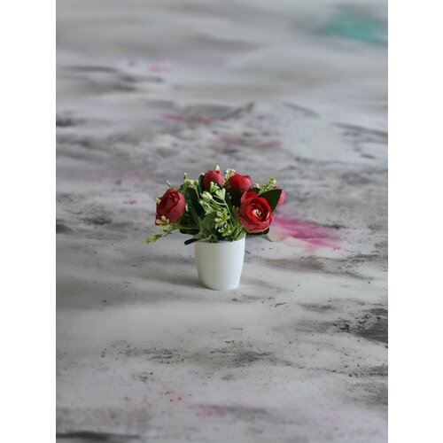 Искусственные цветы, букет Камелии в горшке для декора