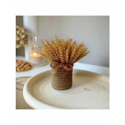 Букет из пшеницы безостой, сухоцвет в джутовом горошке