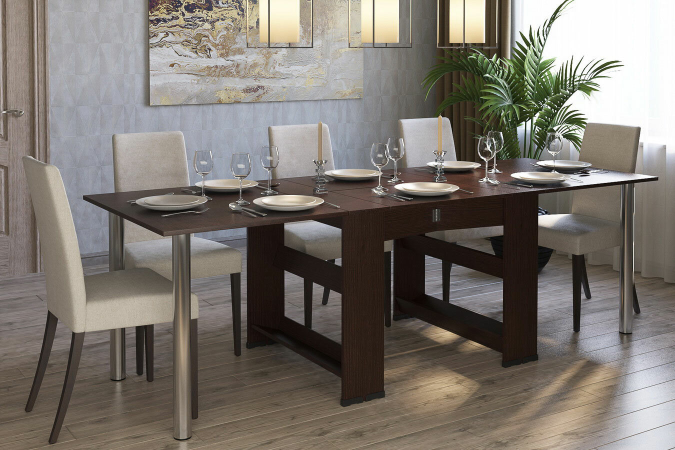 фото Стол-книжка 240 см с металлическими ножками и прямыми углами (цвет: ясень шимо тёмный)