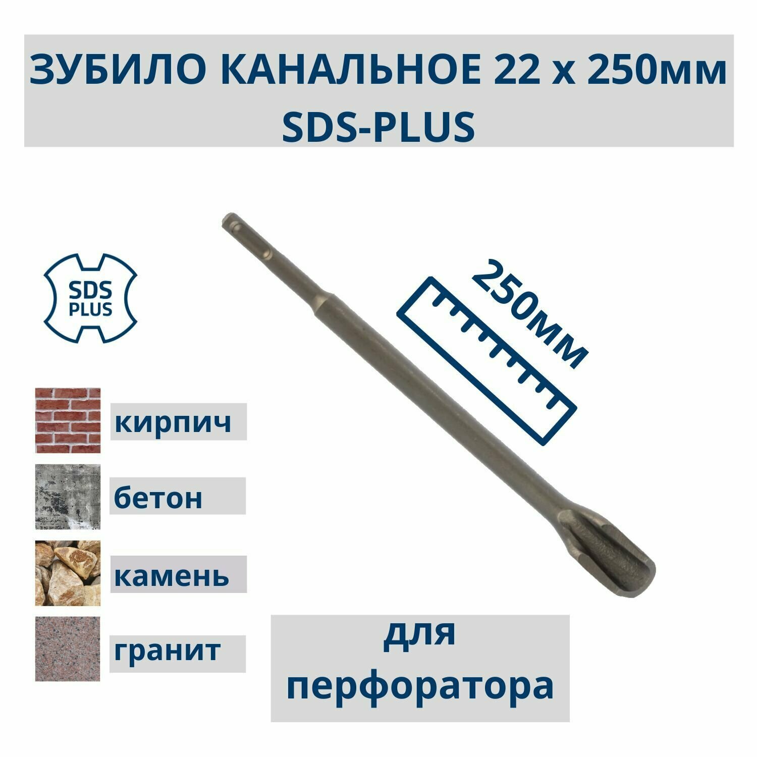Зубило канальное SDS-plus 14 х 22 х 250 мм, РемоКолор PRO