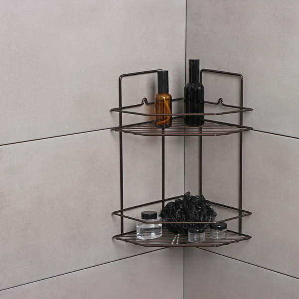 фото Полка угловая для ванной 2-х ярусная Эконом, 220x220x115 мм, цвет медная искра