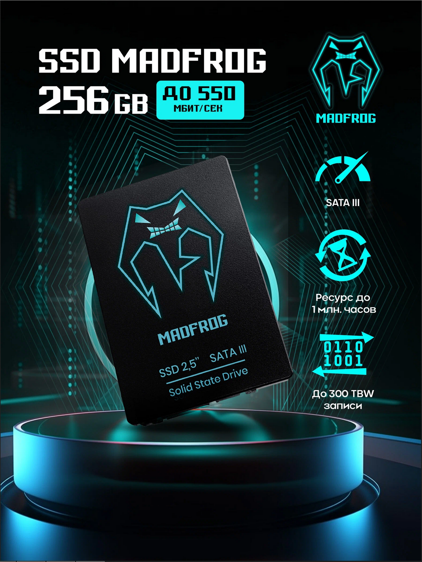 Твердотельный накопитель жесткий диск SSD Madfrog 256 Gb - российская гарантия, скорость до 560 Мбит/сек