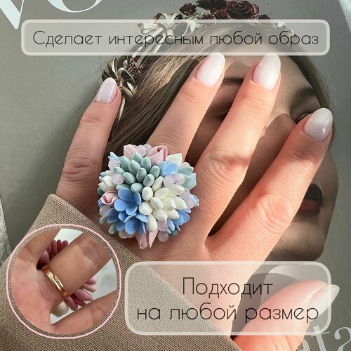 фото Кольцо, пластик, голубой, белый нет бренда