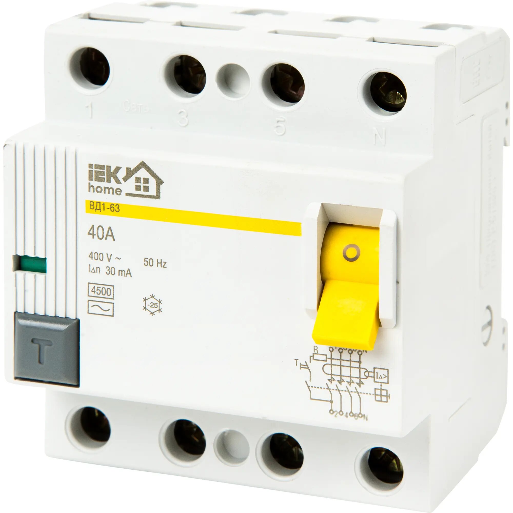 УЗО IEK Home ВД1-63 4 полюса 40 А - фото №4
