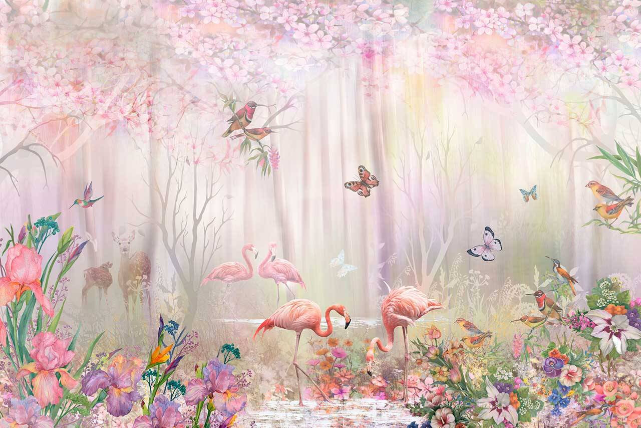 Фотообои Розовый фламинго в утреннем лесу 3 275x413 (ВхШ), бесшовные, флизелиновые, MasterFresok арт 7-573